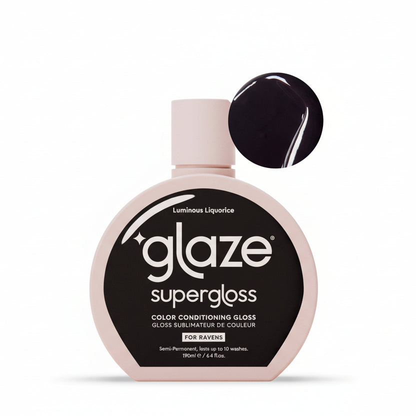 Glaze supergloss bottle with black gloss on a light pink background