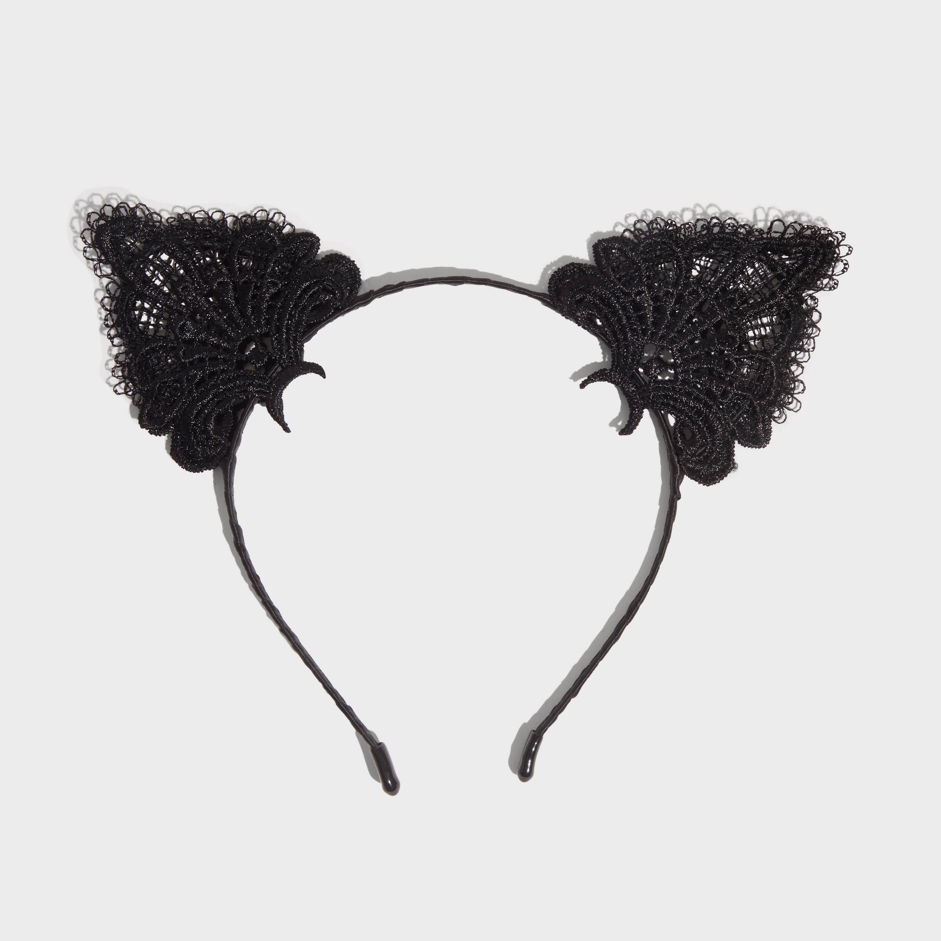 Kitsch Lace Headband &amp; Mask 2pc Set - Black Cat