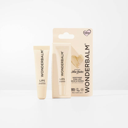 Wonderbalm lip balm tube and packaging on a white background