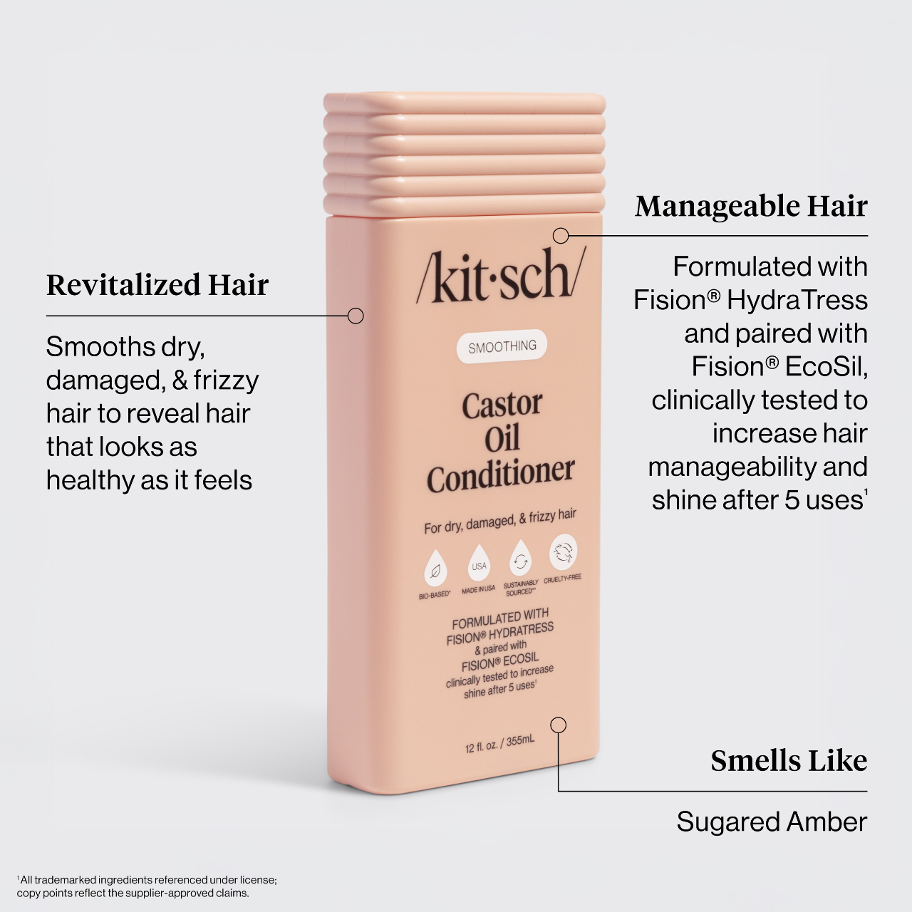 Kitsch Castor Oil Conditioner packaging with product features highlighted on a white background