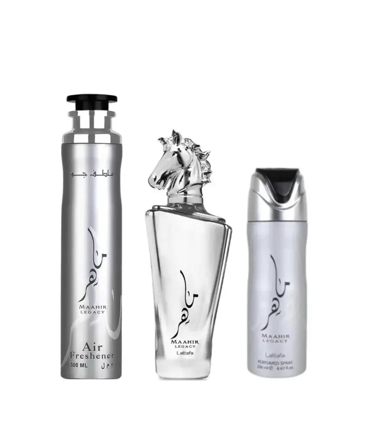 Lattafa Maahir Legacy EDP, Perfumed Spray &amp; Air freshener Set