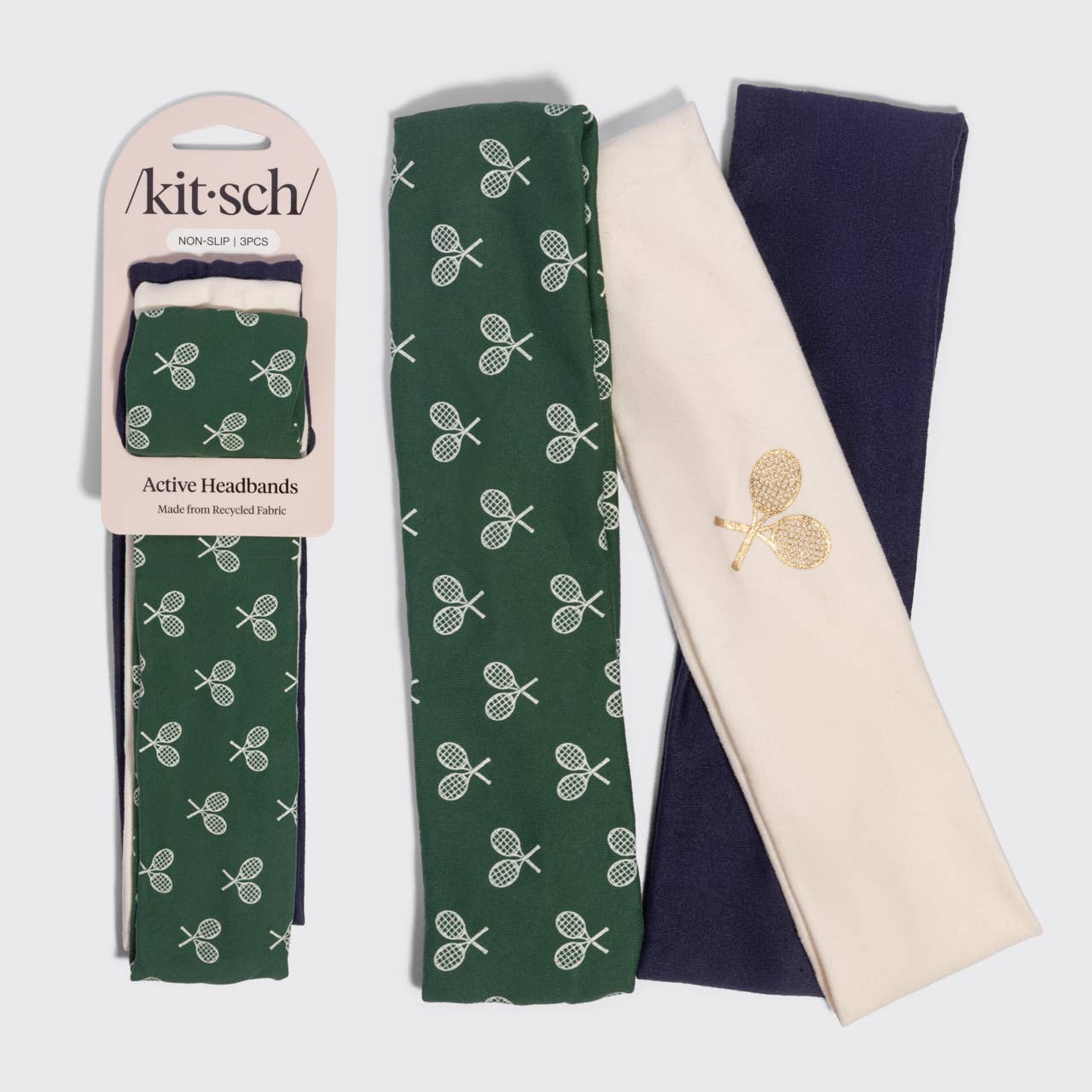 Kitsch Active Headbands 3pc Set- Cream, Court Green & Navy Blue