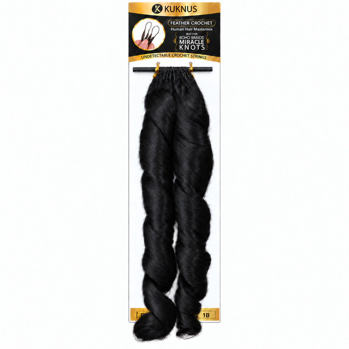 Kuknus Feather Crochet Human Hair Mastermix French Curl 18" in colour 1B (Natural Black)