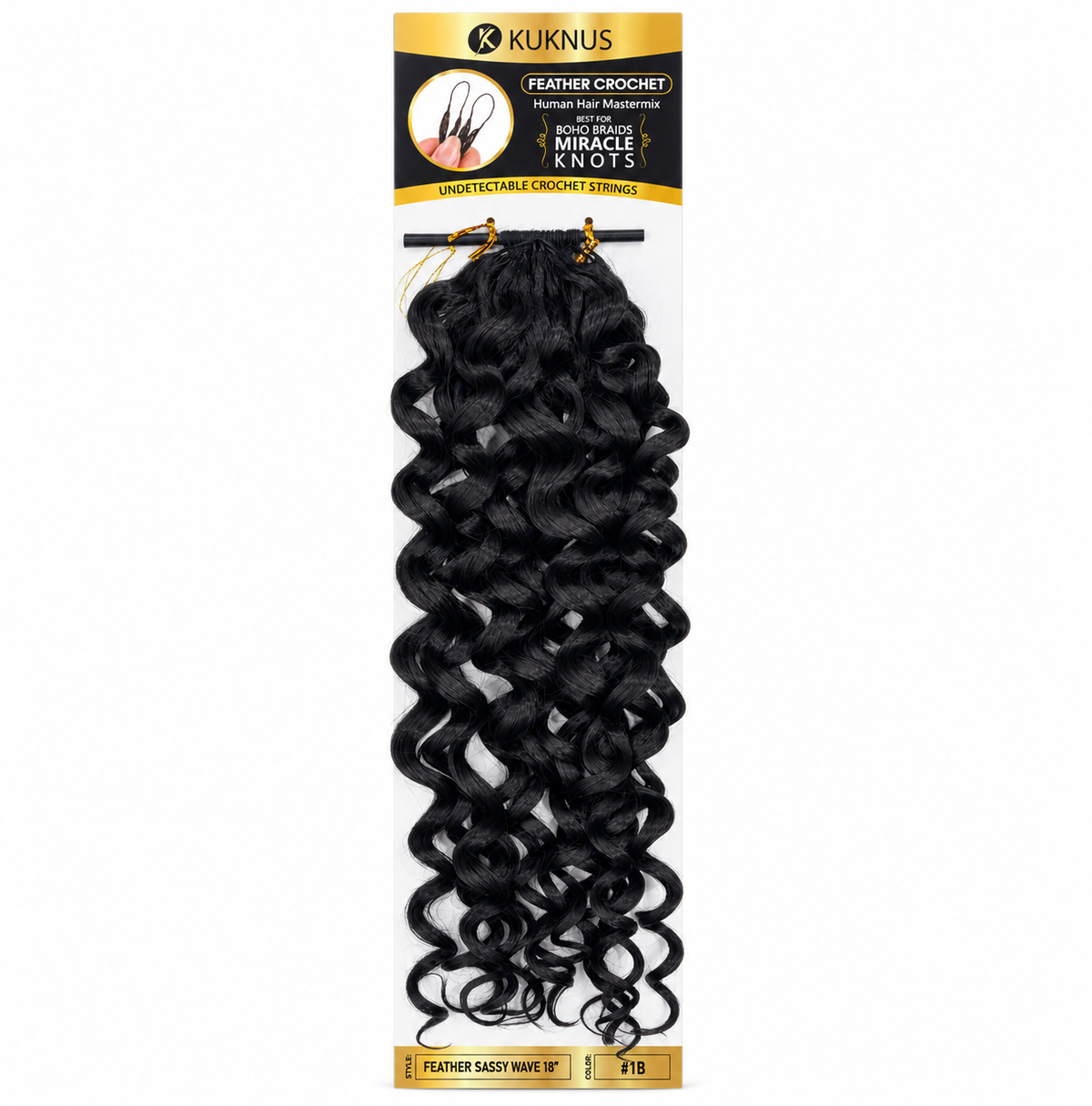 Kuknus Feather Crochet Human Hair Mastermix Sassy Wave 18"in colour 1B (Natural Black)