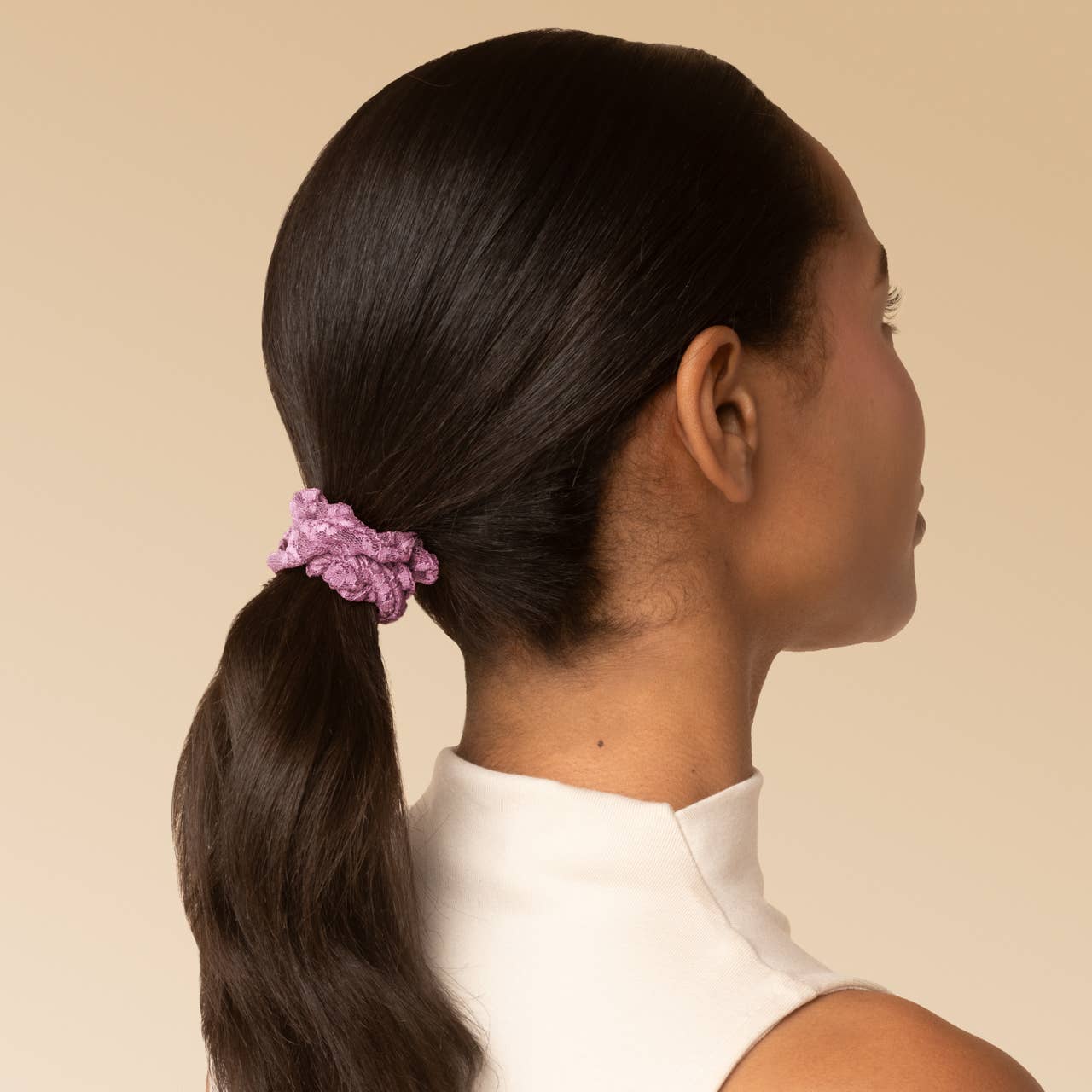 Kitsch Ruched Lace Scrunchies 5pc Set - Cherry Lacquer & Dusty Pink
