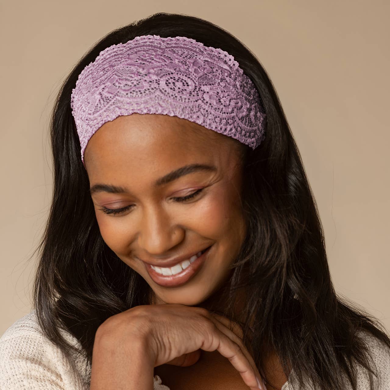 Kitsch Wide Lace Elastic Headbands 2pc Set - Cherry Lacquer & Dusty Pink