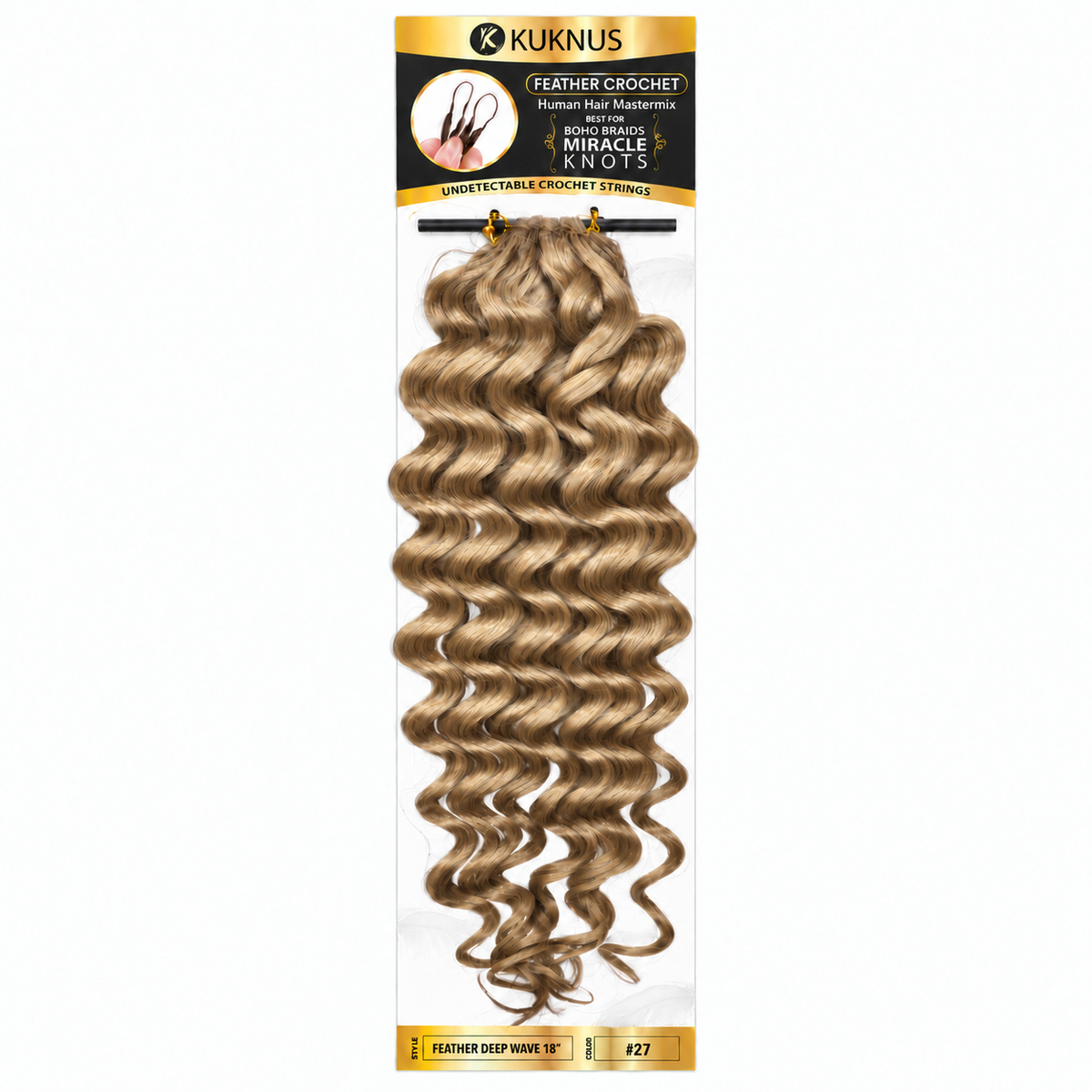 Kuknus Feather Crochet Human Hair Mastermix Deep Wave 18" in colour 27 (Honey Blonde)