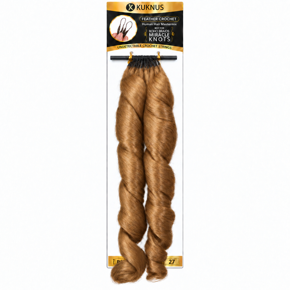 Kuknus Feather Crochet Human Hair Mastermix French Curl 18" in colour 27 (Honey Blonde)