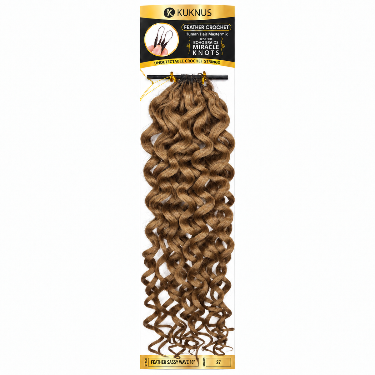 Kuknus Feather Crochet Human Hair Mastermix Sassy Wave 18" in colour 27 (Honey Blonde)