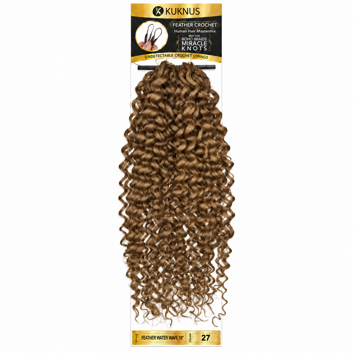 Kuknus Feather Crochet Human Hair Mastermix Water Wave 18" in colour 27 (Honey Blonde)