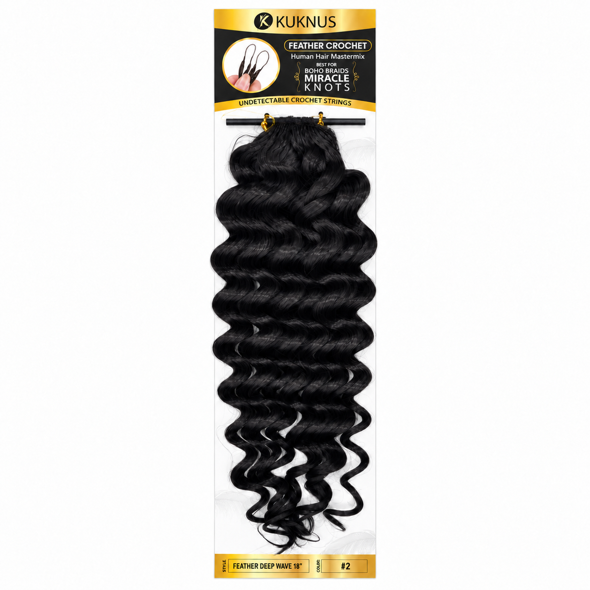 Kuknus Feather Crochet Human Hair Mastermix Deep Wave 18" in colour 2 (Dark Brown)