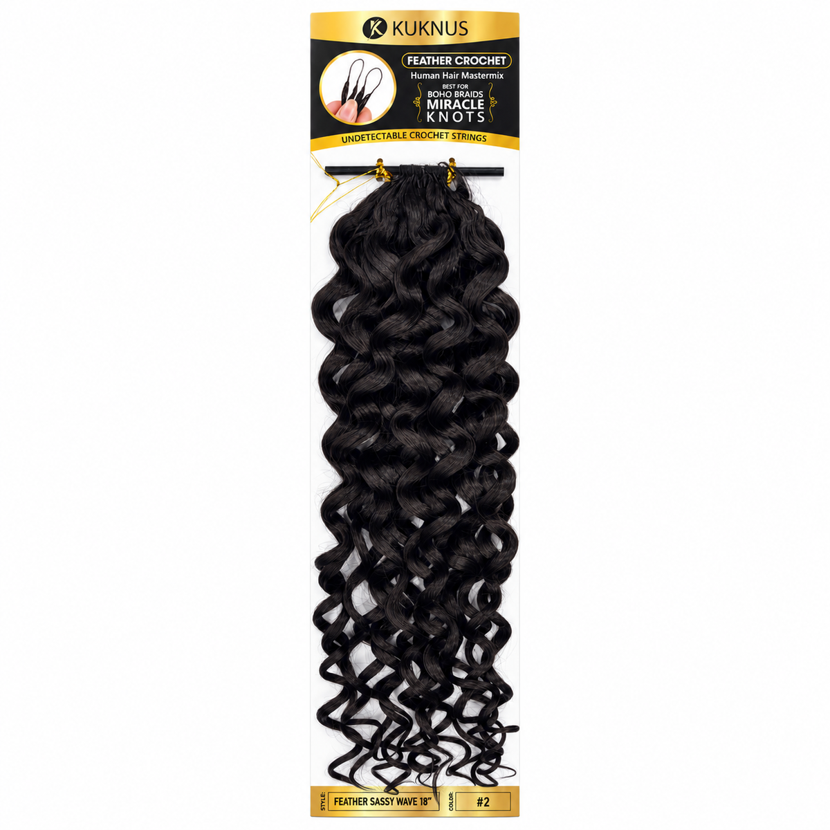 Kuknus Feather Crochet Human Hair Mastermix Sassy Wave 18" in colour 2 (Dark Brown)