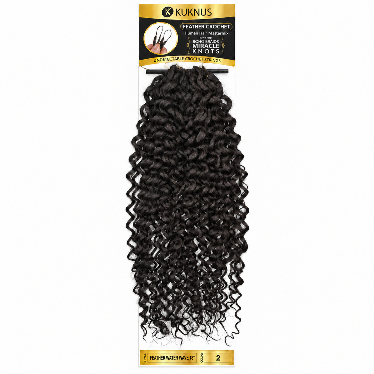 Kuknus Feather Crochet Human Hair Mastermix Water Wave 18" in colour 2 (Dark Brown)