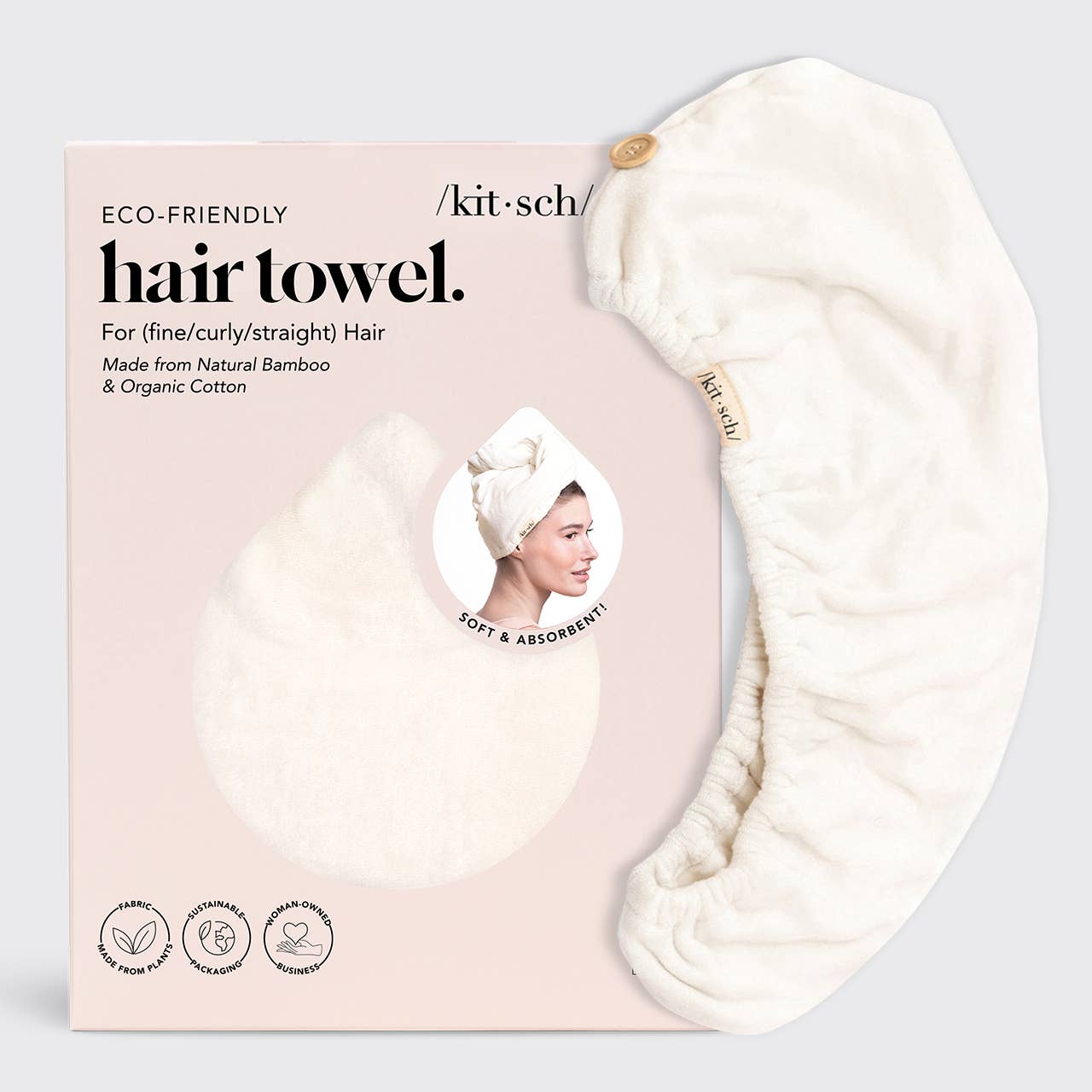 Kitsch Quick Dry Hair Towel Turban - Ivory