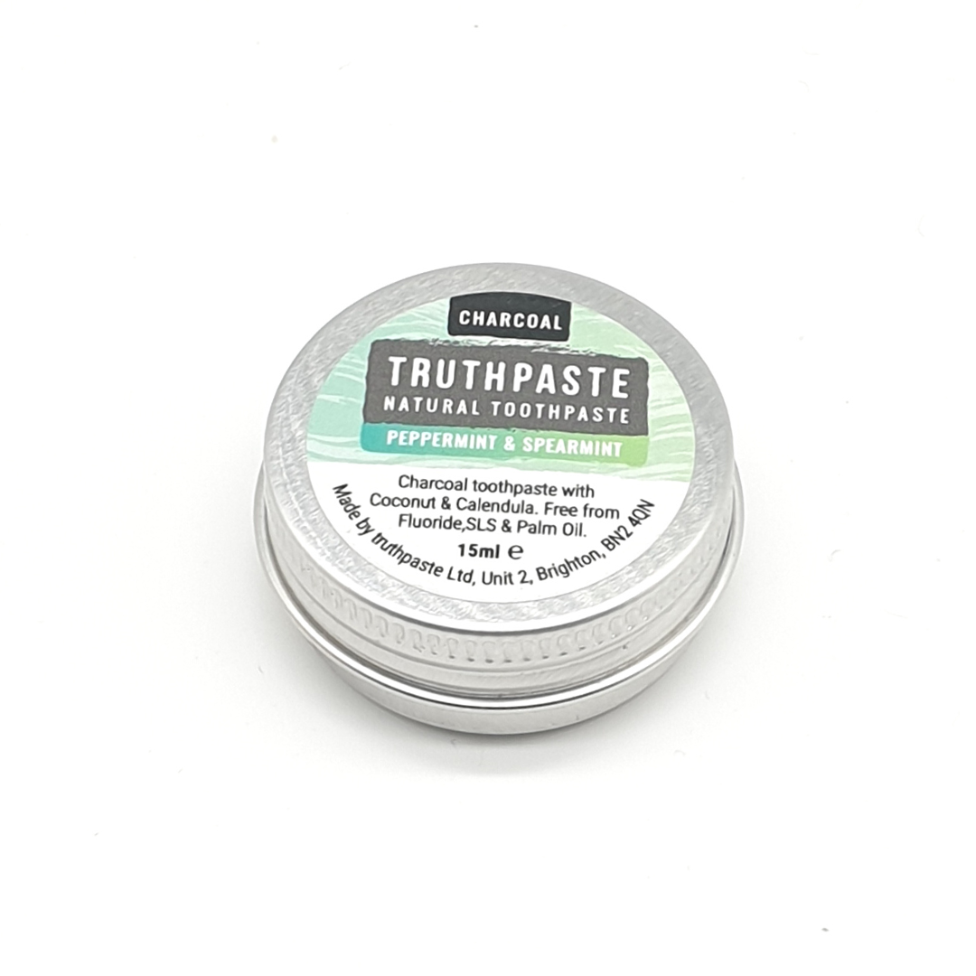 Truthpaste Charcoal Peppermint &amp; Spearmint Travel Toothpaste 15ml