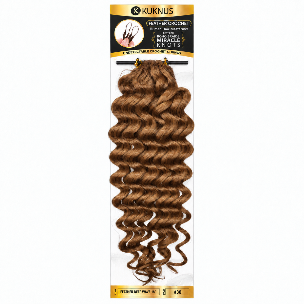 Kuknus Feather Crochet Human Hair Mastermix Deep Wave 18" in colour 30 (Light Auburn)