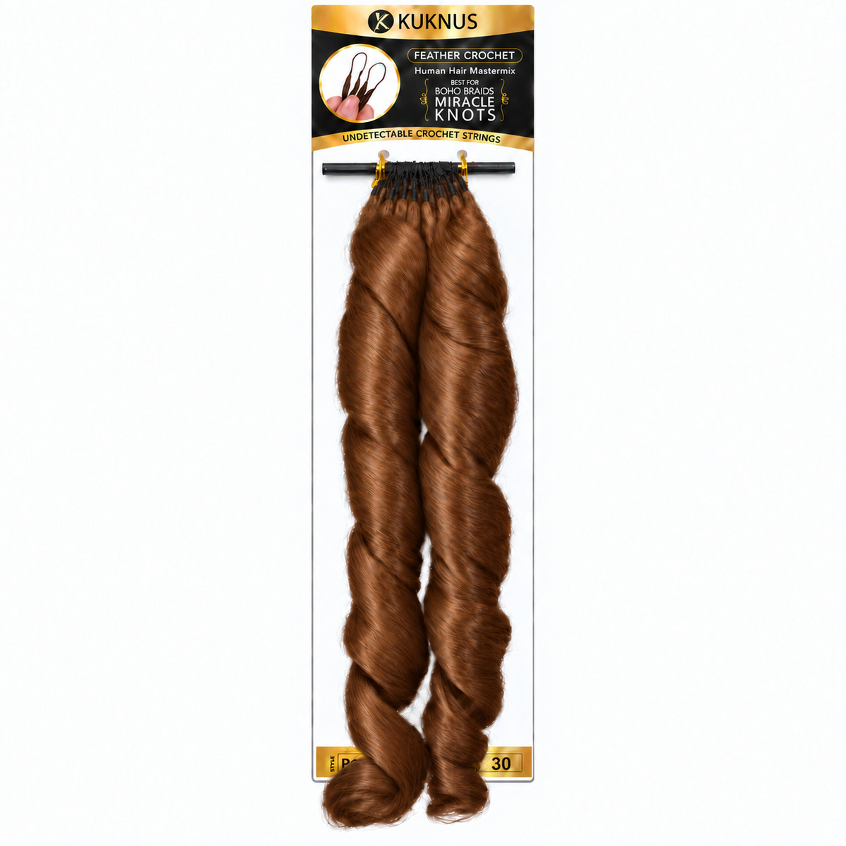 Kuknus Feather Crochet Human Hair Mastermix French Curl 18" in colour 30 (Light Auburn)