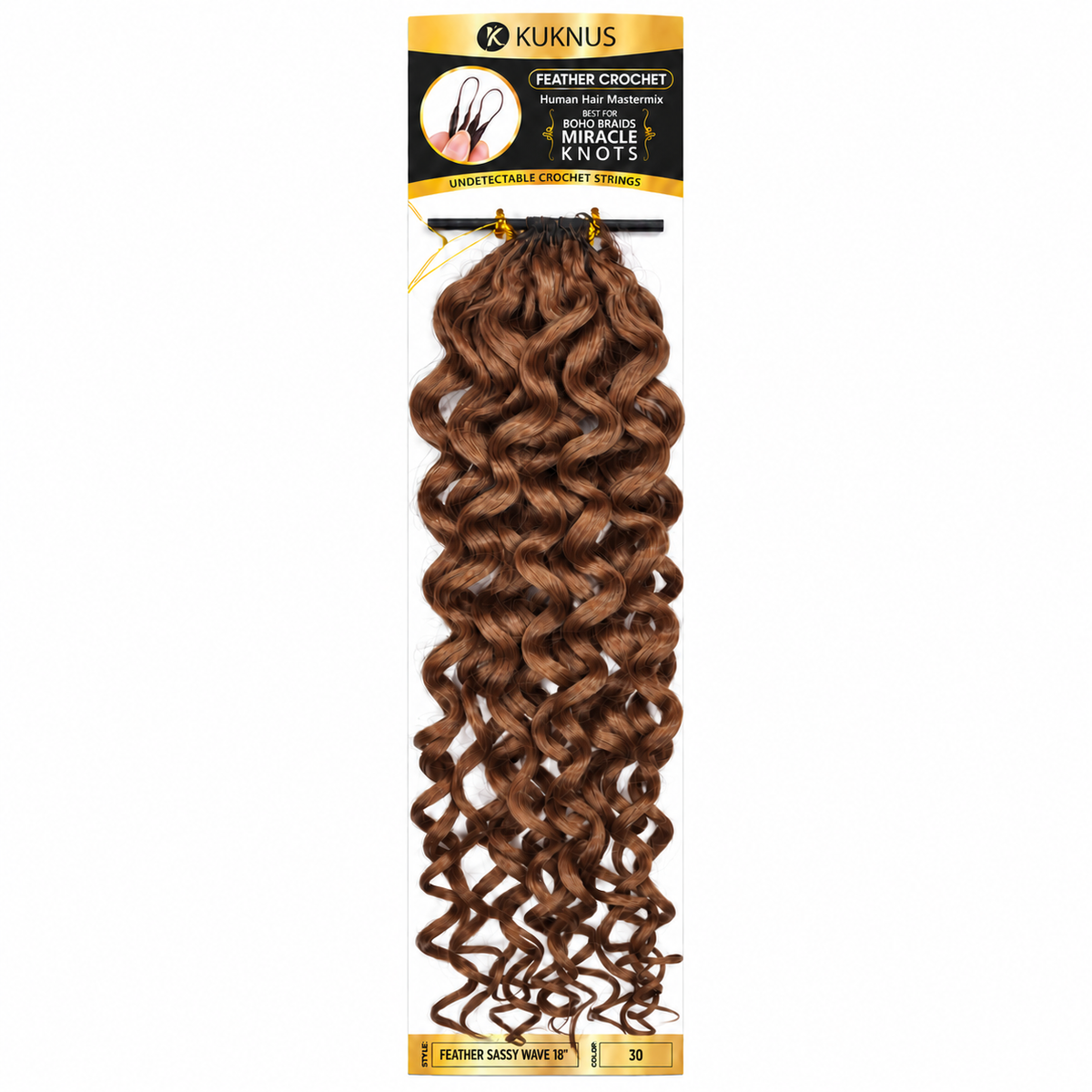 Kuknus Feather Crochet Human Hair Mastermix Sassy Wave 18" In colour 30 (Light Auburn)