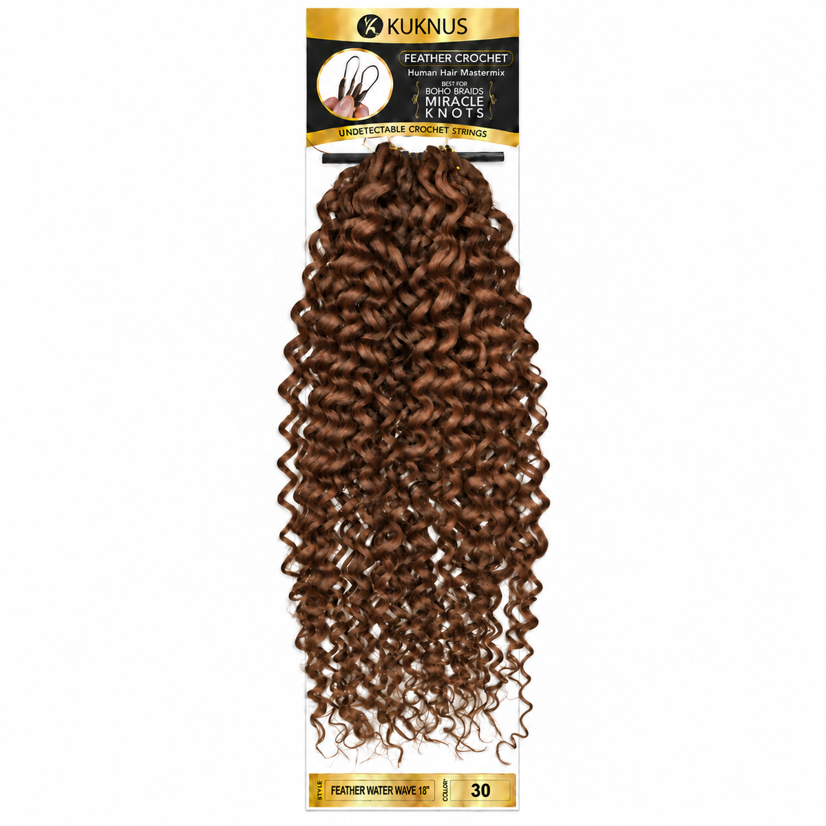 Kuknus Feather Crochet Human Hair Mastermix Water Wave 18" in colour 30 (Light Auburn)