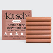 Kitsch Amber Shores Body Wash Bar packaging and bar on a white background