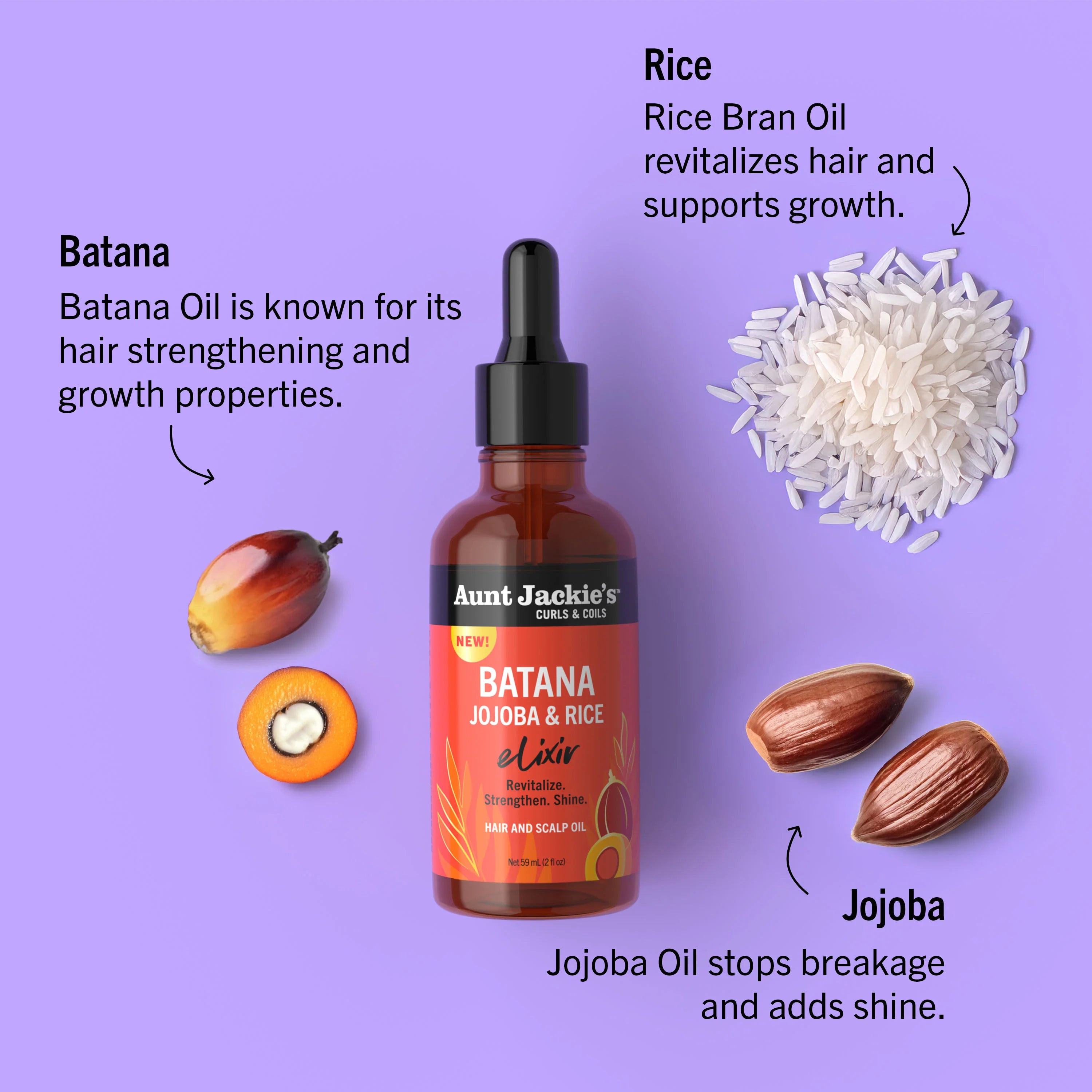 Aunt Jackie's Batana, Jojoba & Rice Elixir Hair and Scalp Oil 2oz