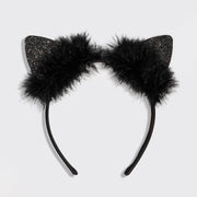 Kitsch Satin Cat Ears Headband - Black Glitter