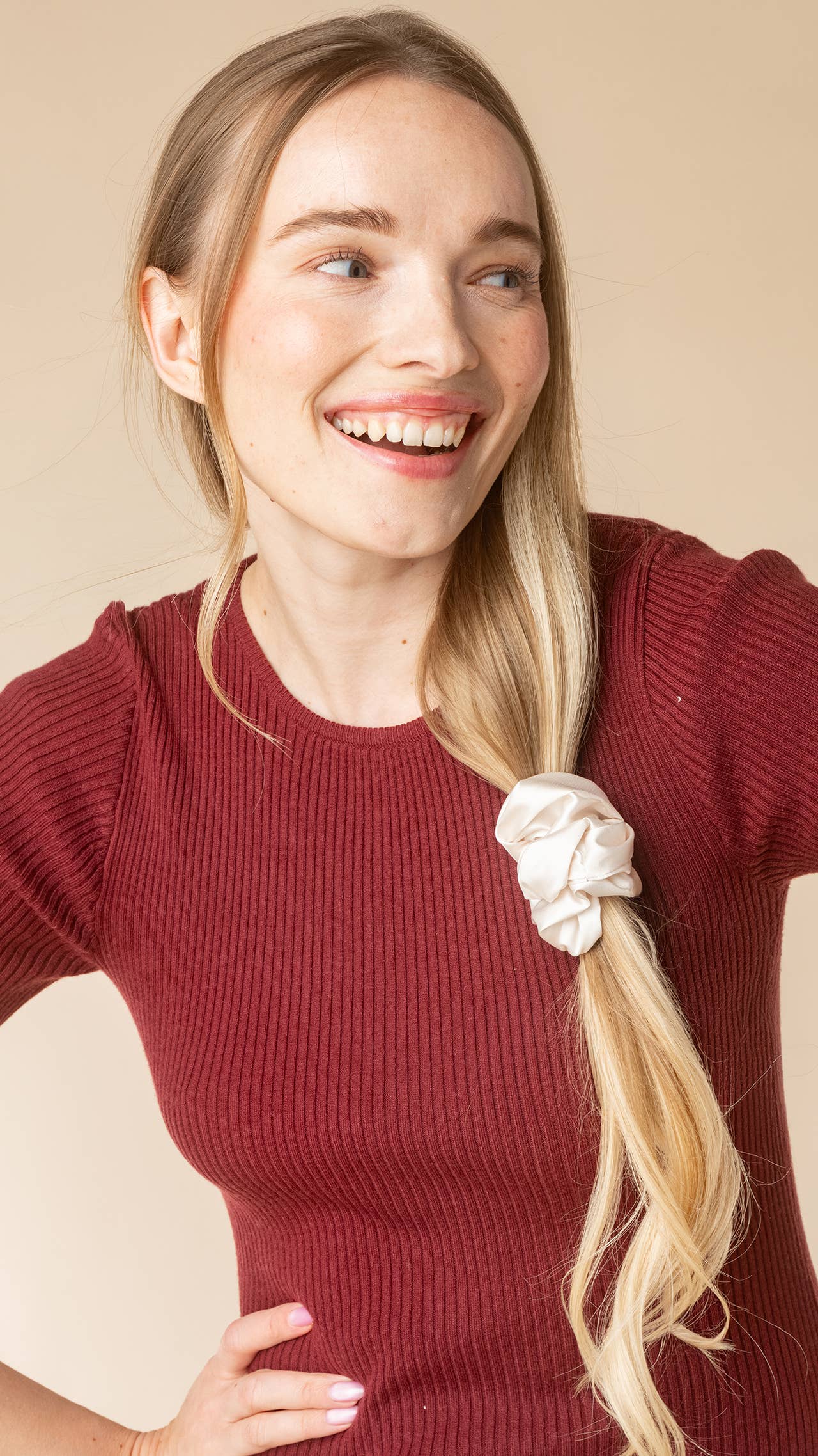 Kitsch Metallic Mesh Satin Scrunchies 2pc Set - Cream & Gold