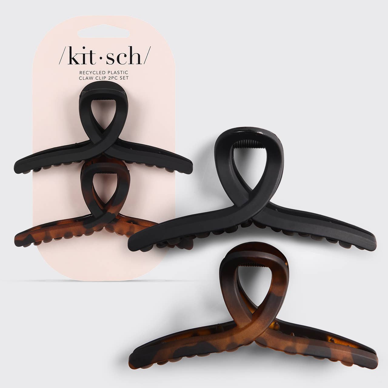 Kitsch Recycled Plastic Large Loop Claw Clips 2pc - Black &amp; Tort