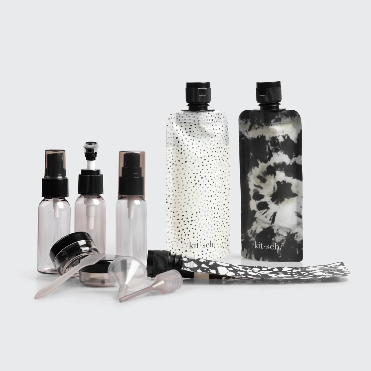 Kitsch Travel Bottles For Toiletries 11 Pack - Black &amp; Ivory