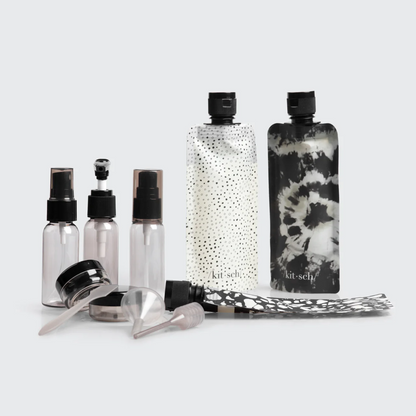 Kitsch Travel Bottles For Toiletries 11 Pack - Black &amp; Ivory