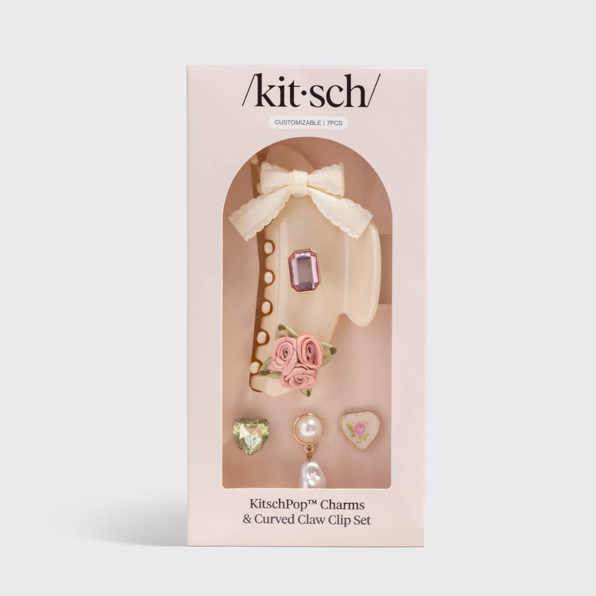 KitschPop™️ Curved Claw Clip 7pc Set Vintage - Pearlized Cream