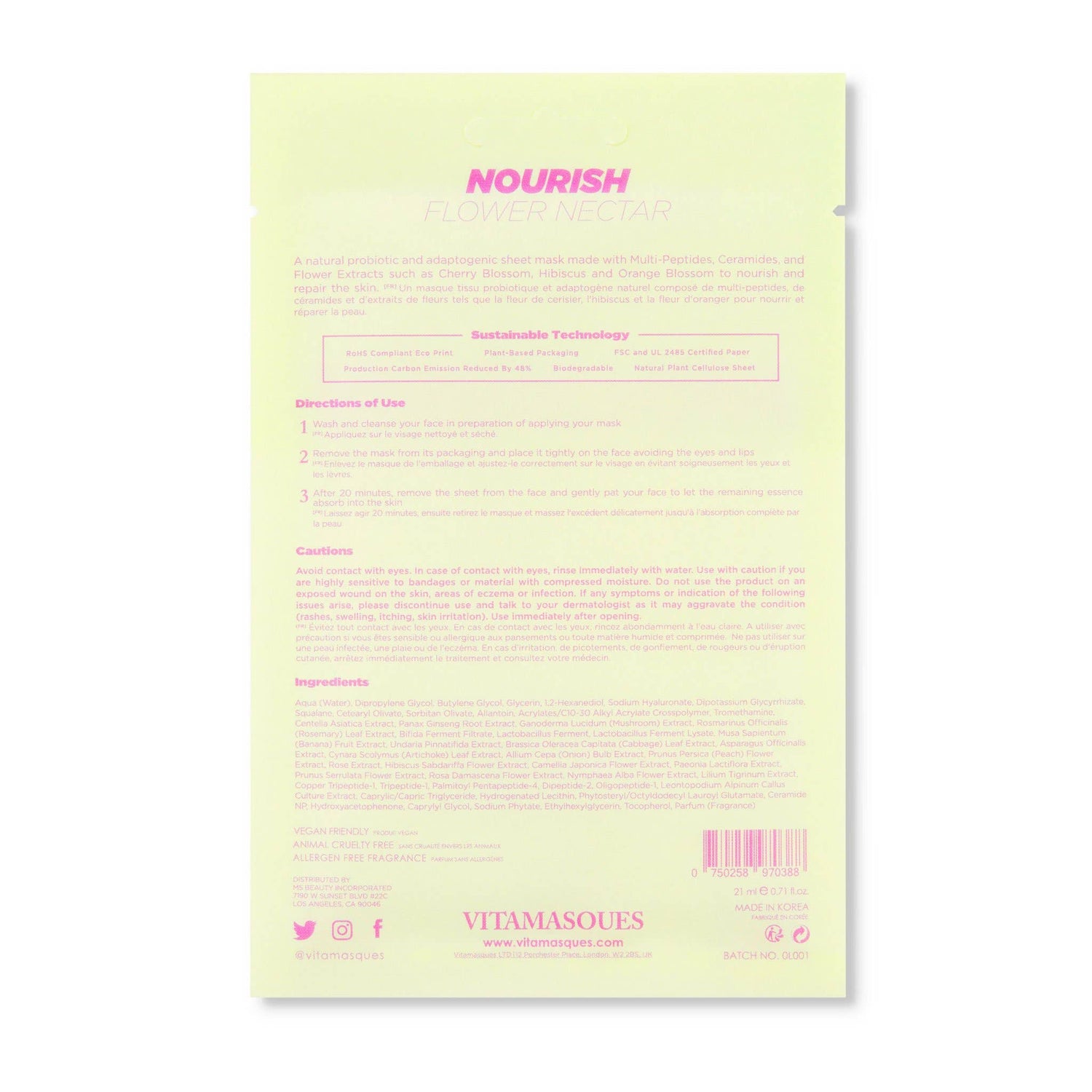 Vitamasques Nourish Flower Nectar Biodegradable Face Sheet Mask