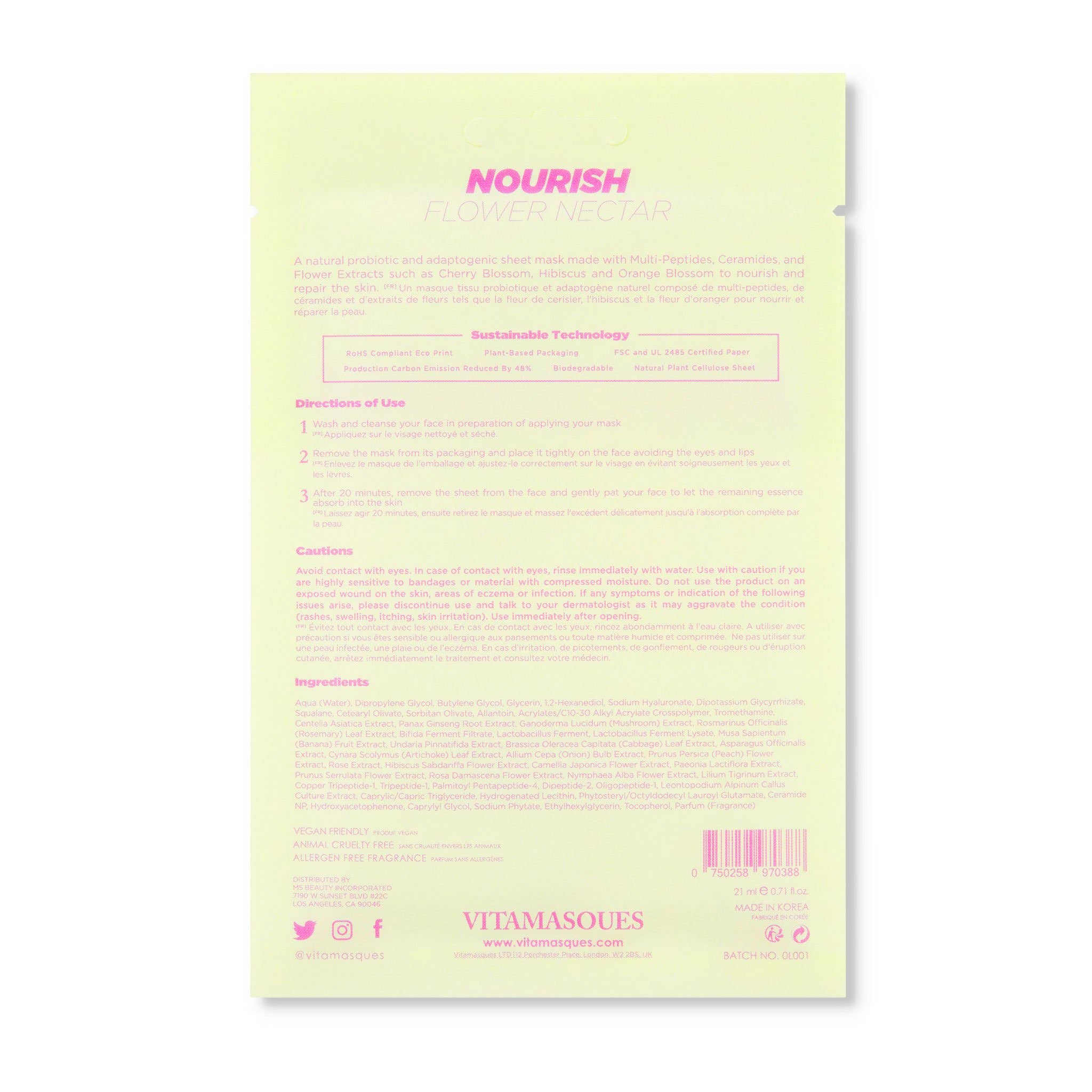 Vitamasques Nourish Flower Nectar Biodegradable Face Sheet Mask