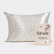 Kitsch Standard Satin Pillowcase - Pearlized Cream & Coastal Blue Print
