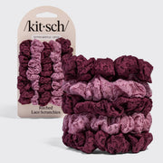 Kitsch Ruched Lace Scrunchies 5pc Set - Cherry Lacquer & Dusty Pink