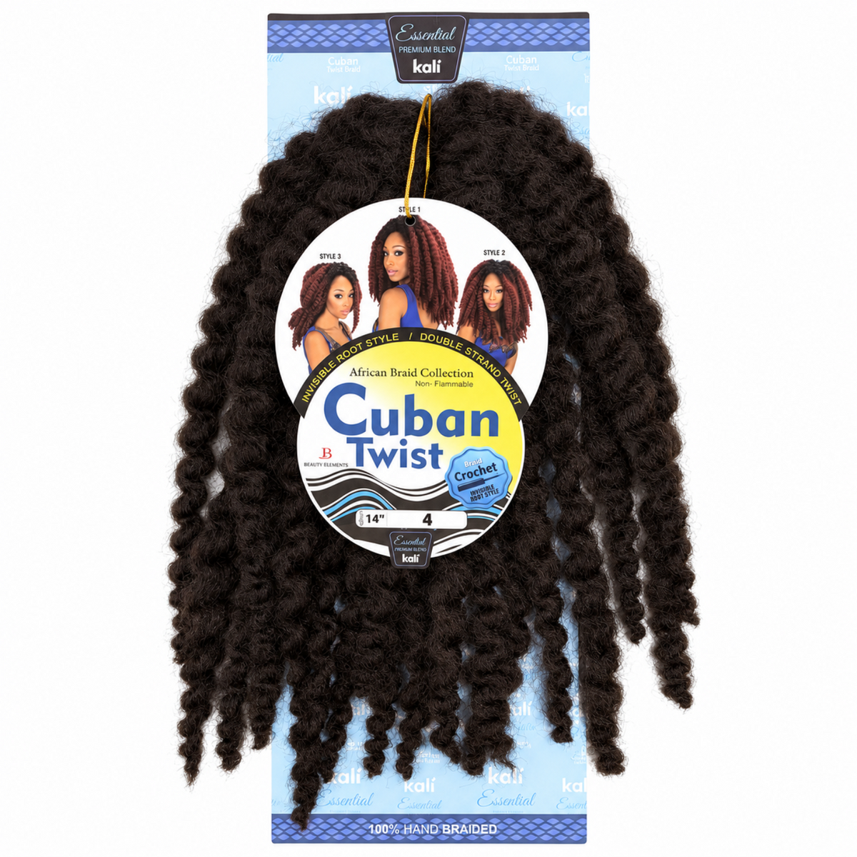 Kali Essential Cuban Twist Crochet Hair 14" in Colour 4 Medium Brown, pre-twisted crochet braiding hair with defined Cuban twists for natural-looking protective hairstyles.