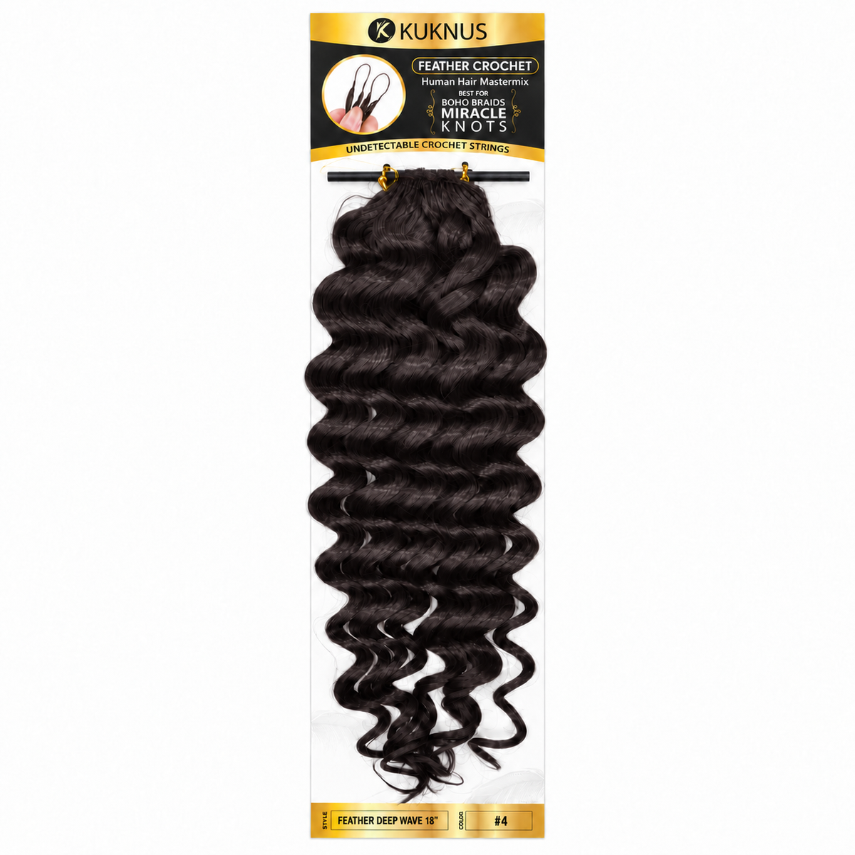 Kuknus Feather Crochet Human Hair Mastermix Deep Wave 18" in colour 4 (Medium Brown)