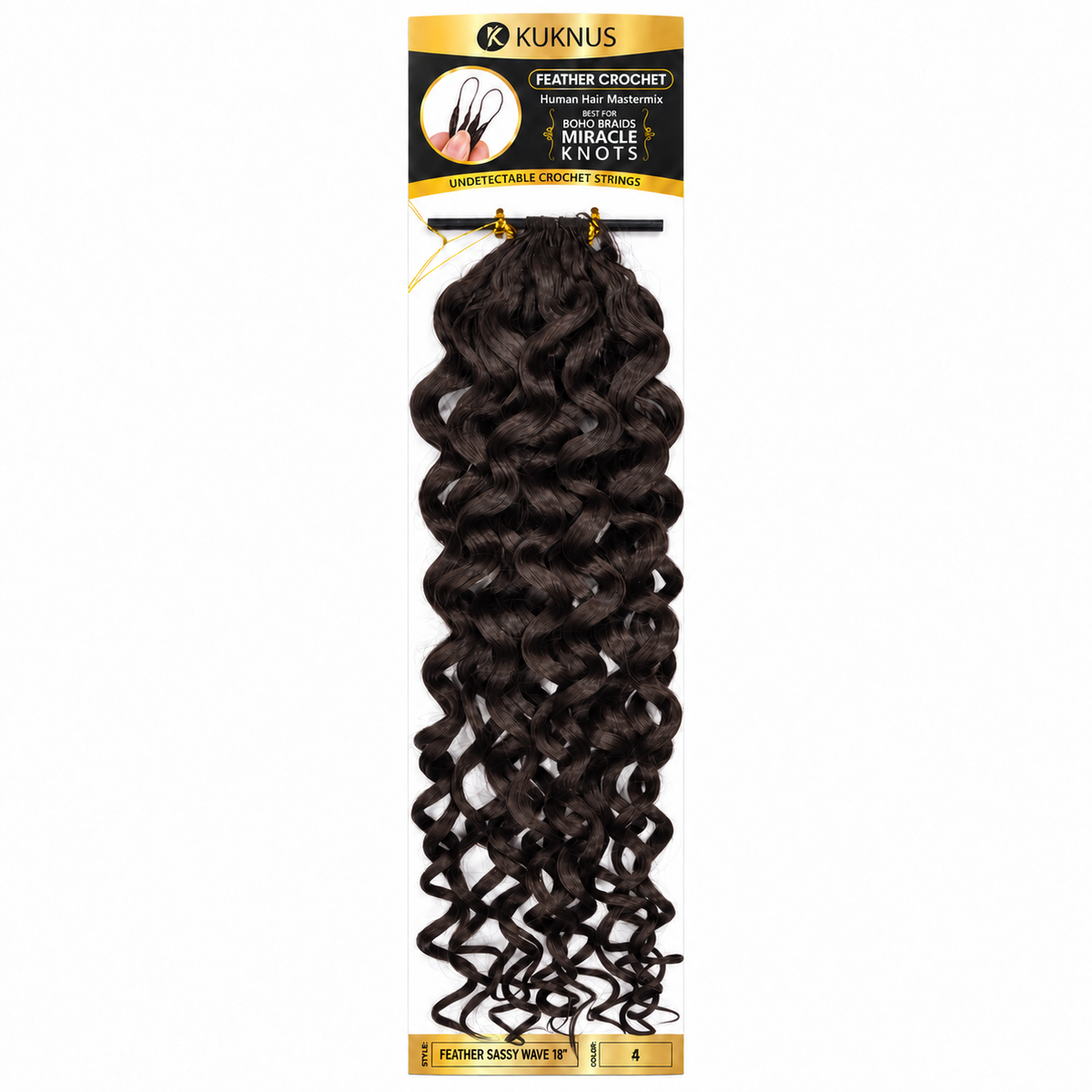 Kuknus Feather Crochet Human Hair Mastermix Sassy Wave 18" in colour 4 (Medium Brown)