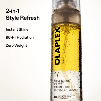 Olaplex No.7 Shine Serum Oil Mist delivering instant shine, 96-hour hydration and lightweight style refresh with a super-fine oil mist.