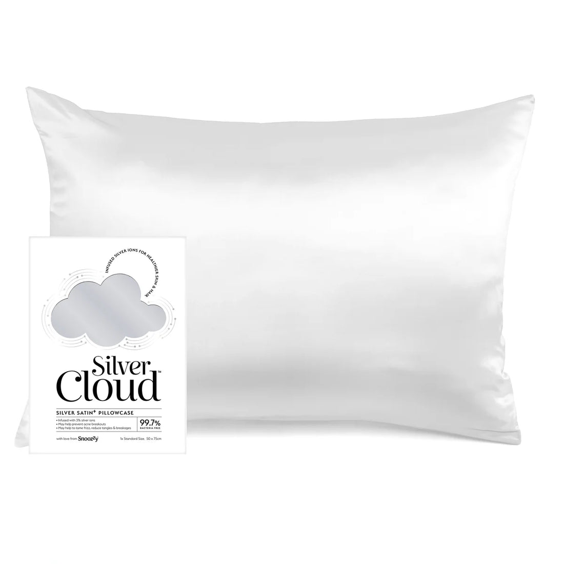 Silver Cloud Satin Pillowcase Infused With Silver Ions - White