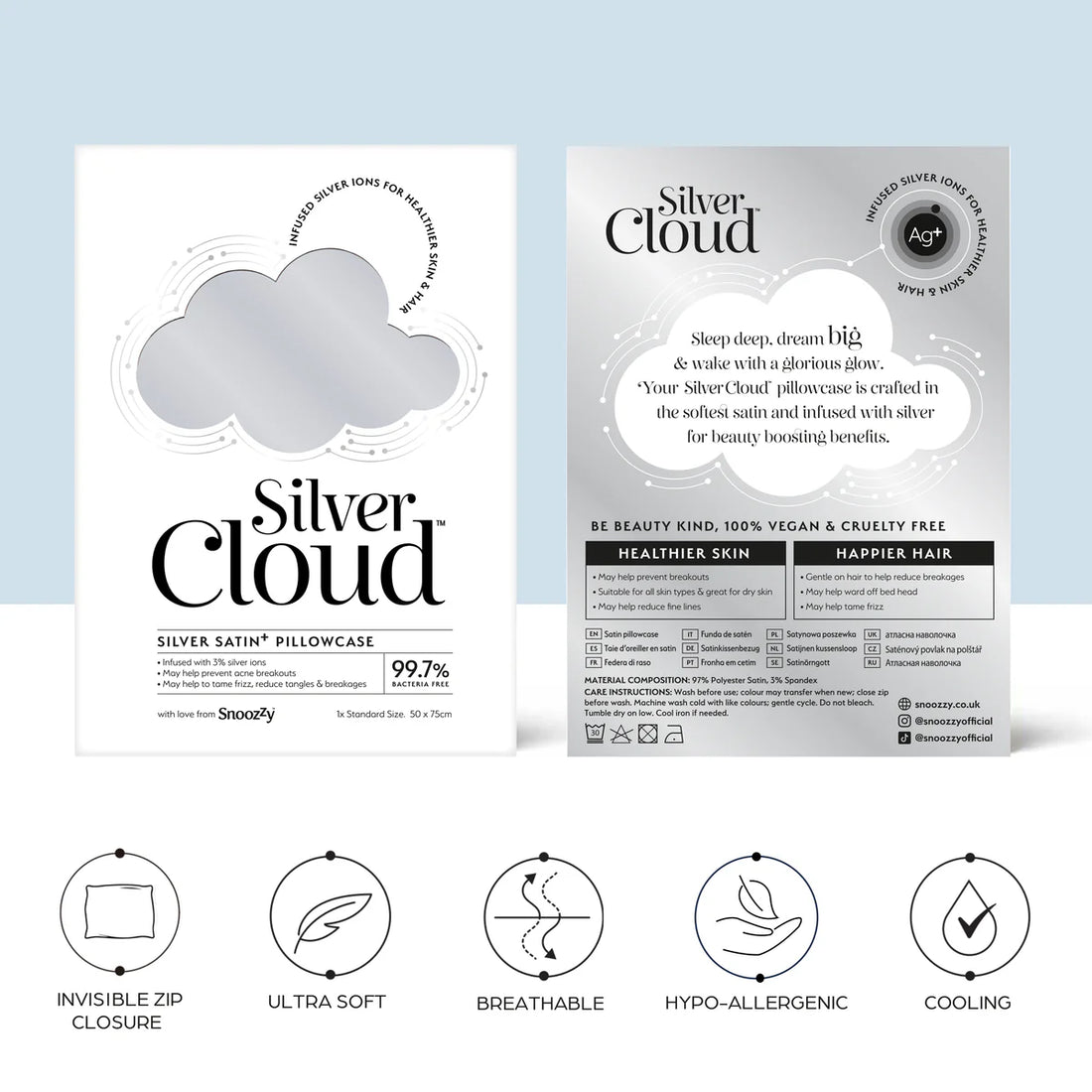 Silver Cloud Satin Pillowcase Infused With Silver Ions - White