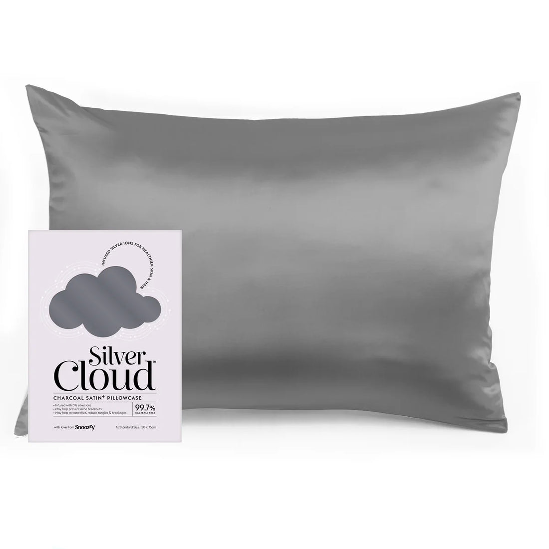 Silver Cloud Satin Pillowcase With Silver Ions- Charcoal