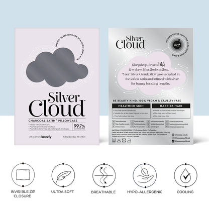 Silver Cloud Satin Pillowcase With Silver Ions- Charcoal