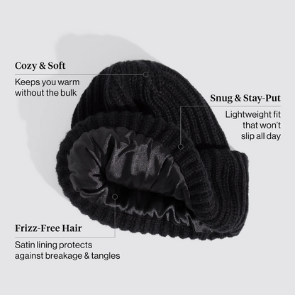 Kitsch Glazey™ Satin-Lined Beanie - Black