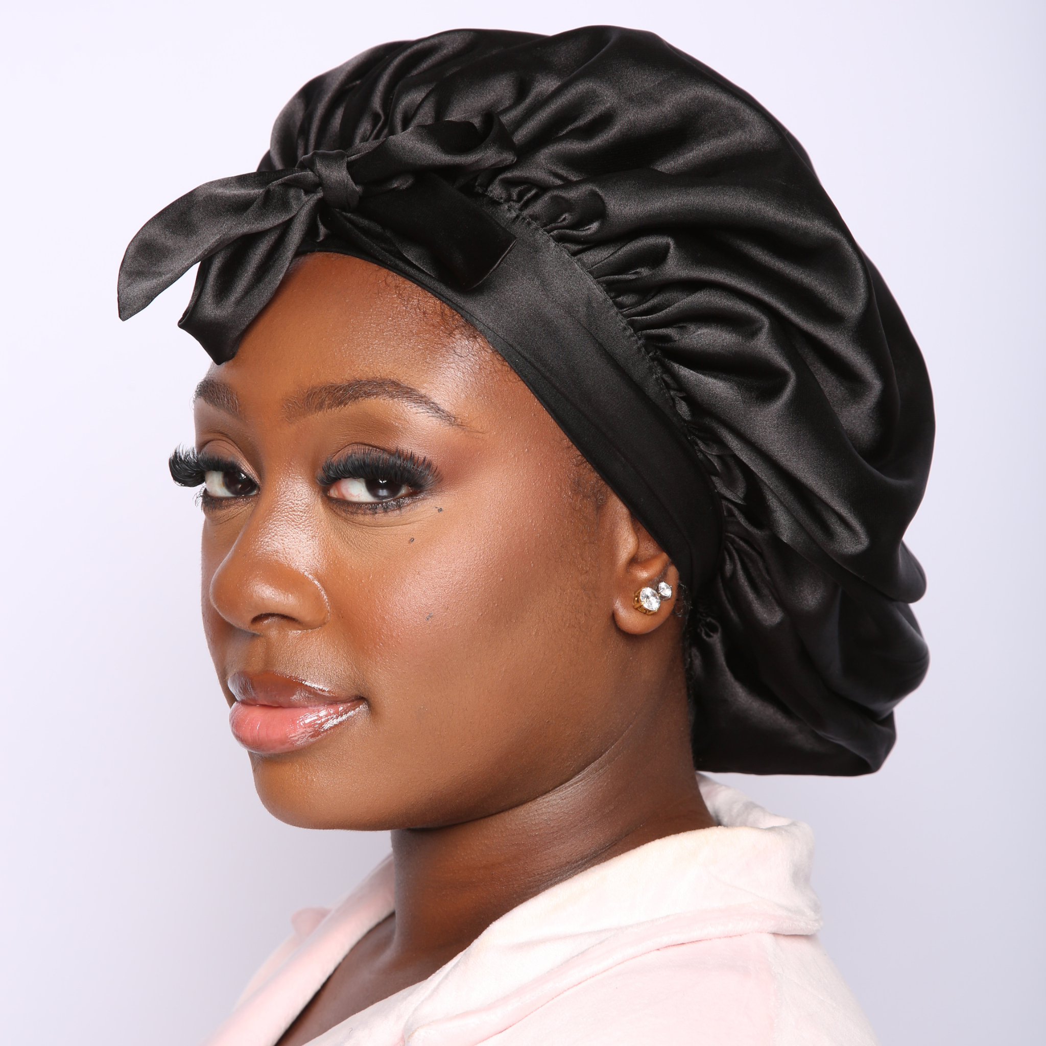 O So Curly Reversible Satin Tie Bonnet - Blush Pink