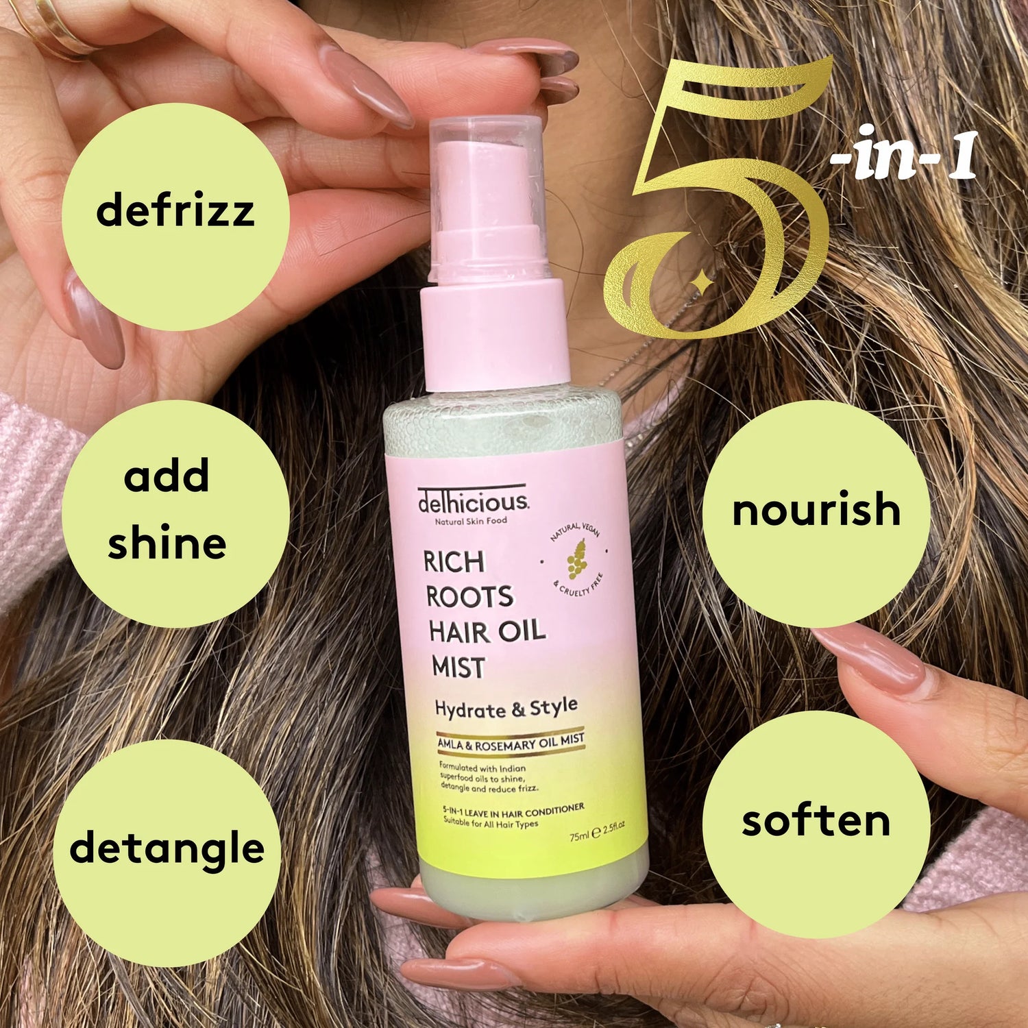 Delhicious Rich Roots 5-in-1 Hair Oil Mist Leave-in Conditioner 75ml