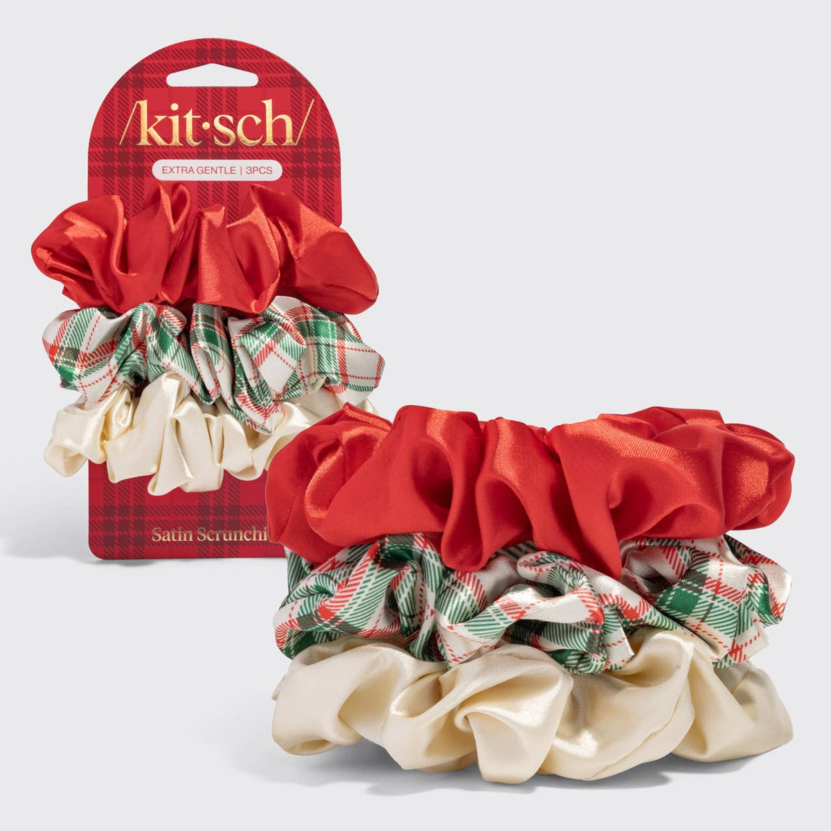 Kitsch Holiday Satin Scrunchies 3pc Set - Multi-color