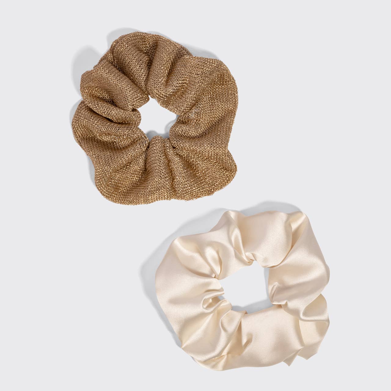 Kitsch Metallic Mesh Satin Scrunchies 2pc Set - Cream & Gold