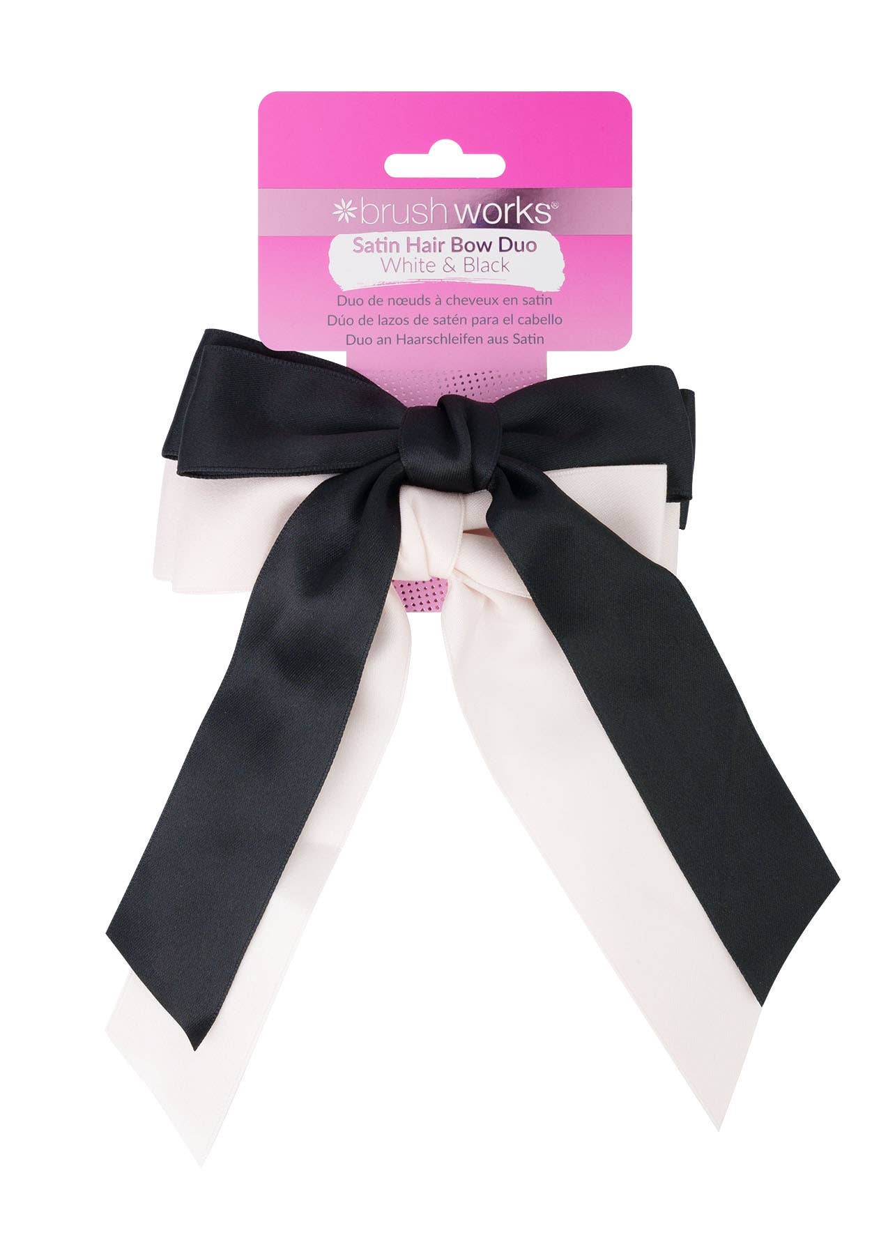 Brushworks Satin Hair Bow Duo – Black &amp; White
