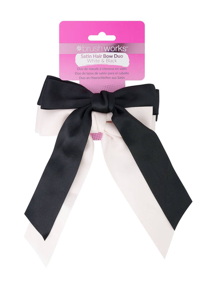 Brushworks Satin Hair Bow Duo – Black &amp; White